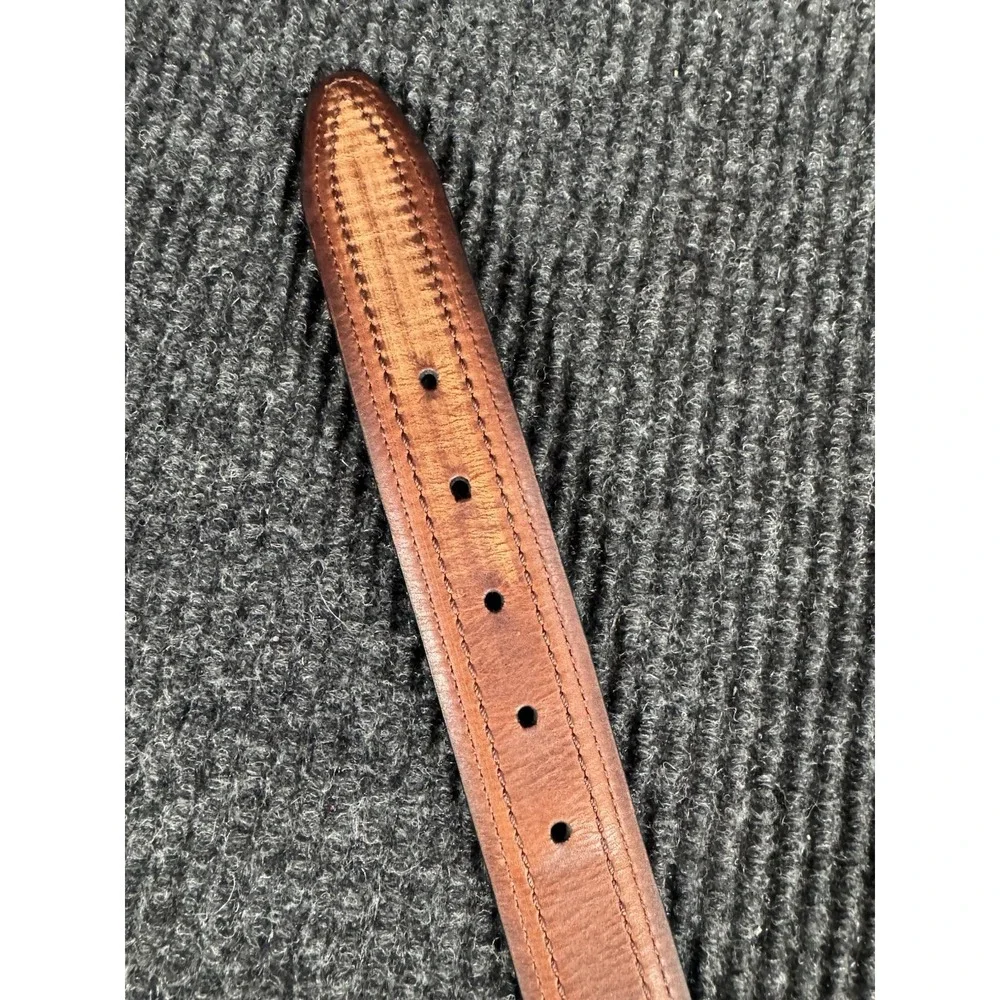 Columbia Men's Leather Belt 44 Brown Double Stitch Casual Rugged Silver Buckle